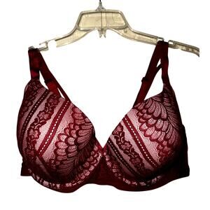 Adore Me Bra 42G Strappy Cage Underwire Red Wine Lace Victoria's Secret New